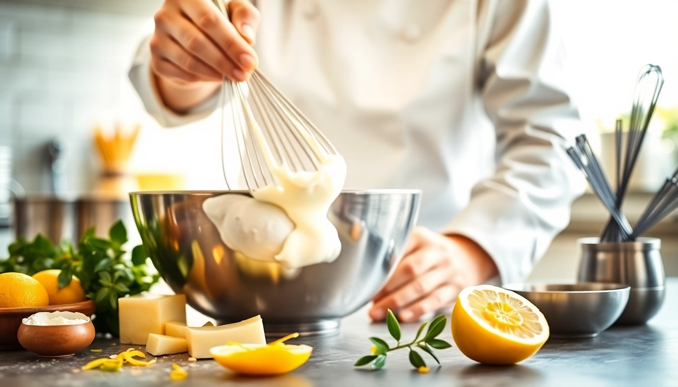 Maak mousseline saus met een professionele chef in een heldere keuken
