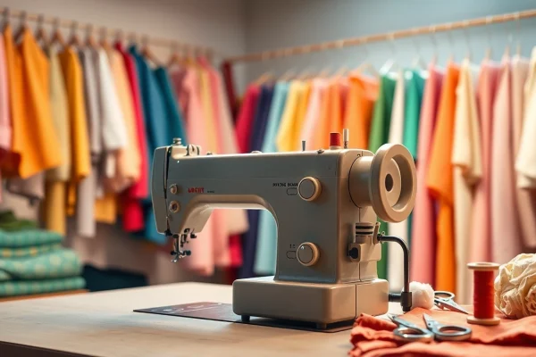 Katoen stoffen in een levendige naaiatelier met kleurrijke stoffen.