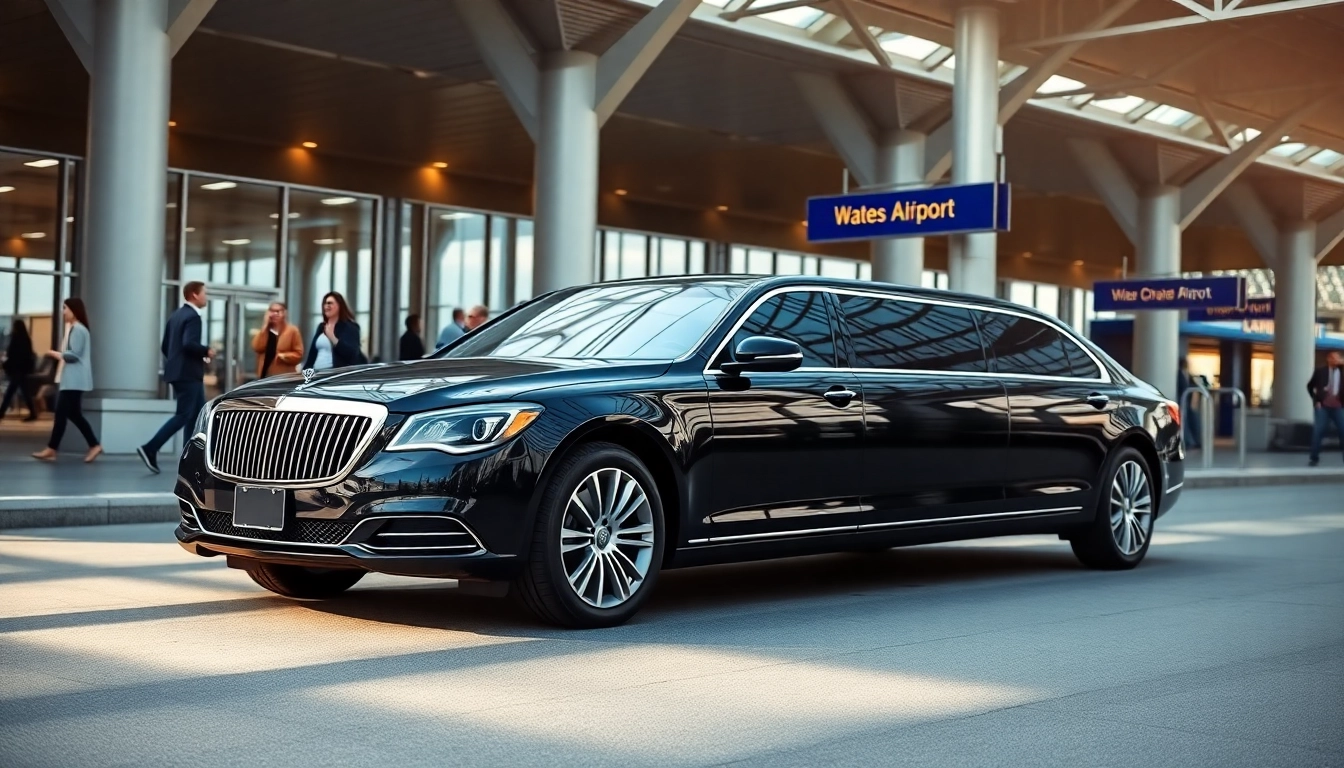 Experience the luxury of airport limo Vancouver waiting for travelers at the airport terminal entrance.