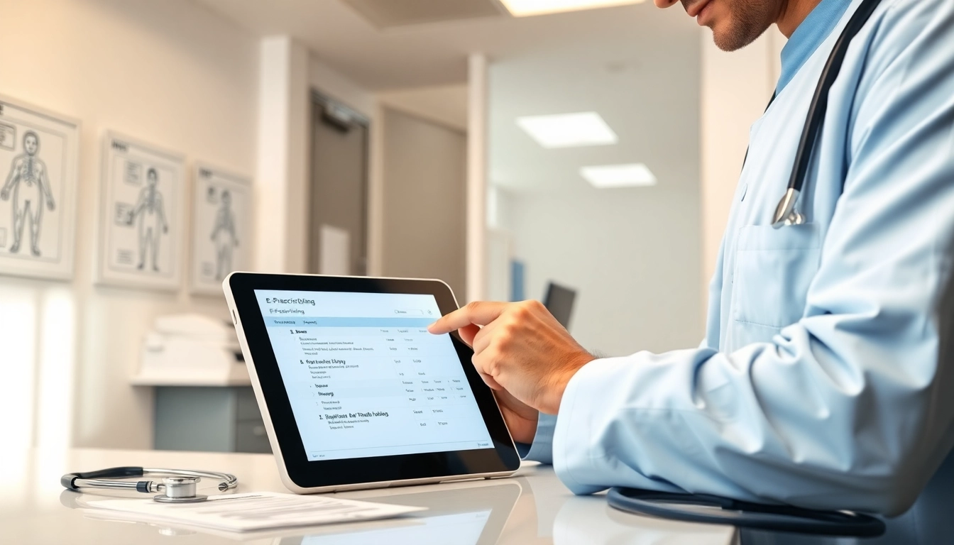 Explore the best eprescription apps with a healthcare provider using a digital tablet in a modern clinic.