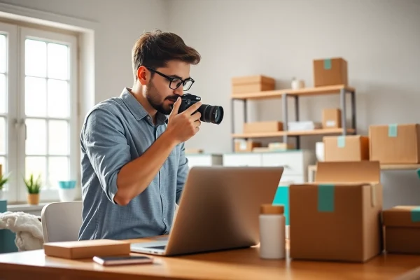 Learn how to sell on Jirle with a professional seller setup showcasing products in a well-lit workspace.