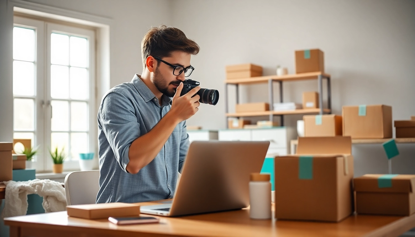 Learn how to sell on Jirle with a professional seller setup showcasing products in a well-lit workspace.