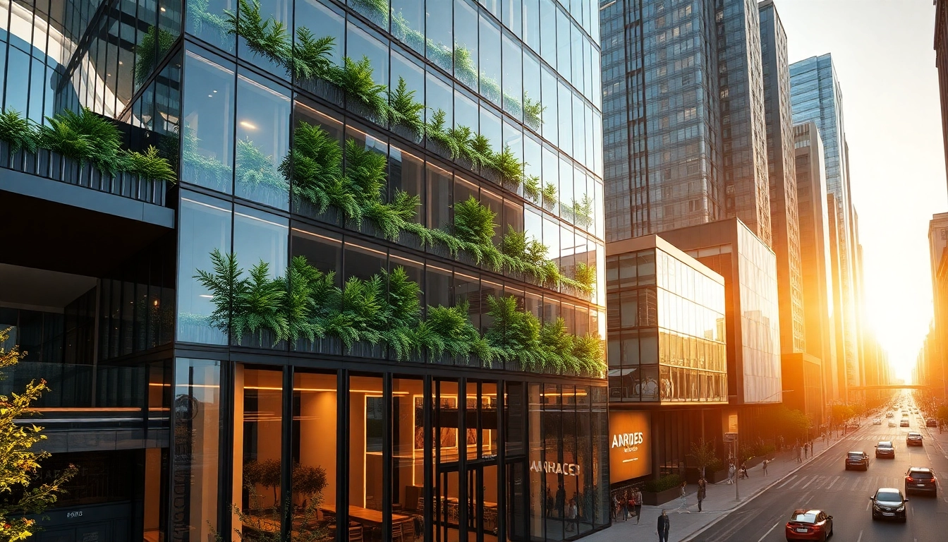 Die architektur visualisierung zeigt ein modernes Gebäude in urbaner Umgebung mit lebendigen Details und natürlichem Licht.
